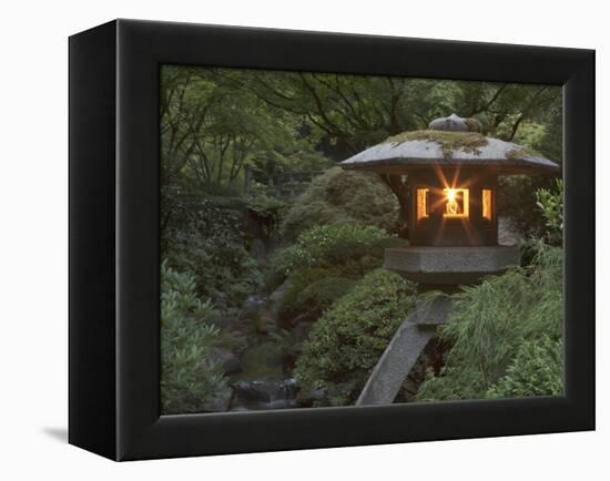 Illuminated Lantern in Portland Japanese Garden, Oregon, USA-William Sutton-Framed Premier Image Canvas