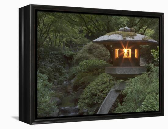 Illuminated Lantern in Portland Japanese Garden, Oregon, USA-William Sutton-Framed Premier Image Canvas