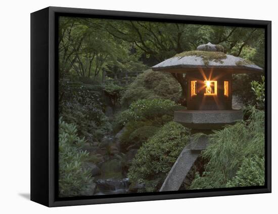 Illuminated Lantern in Portland Japanese Garden, Oregon, USA-William Sutton-Framed Premier Image Canvas