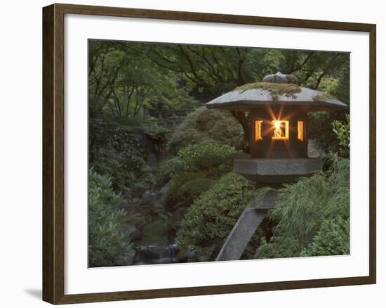 Illuminated Lantern in Portland Japanese Garden, Oregon, USA-William Sutton-Framed Photographic Print