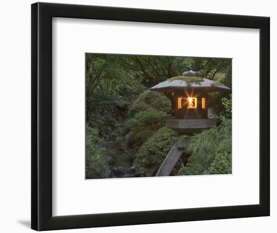 Illuminated Lantern in Portland Japanese Garden, Oregon, USA-William Sutton-Framed Photographic Print