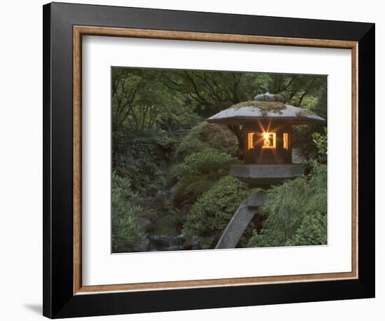 Illuminated Lantern in Portland Japanese Garden, Oregon, USA-William Sutton-Framed Photographic Print