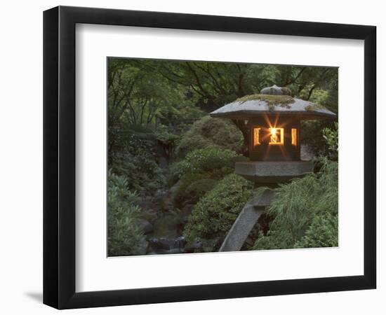 Illuminated Lantern in Portland Japanese Garden, Oregon, USA-William Sutton-Framed Photographic Print