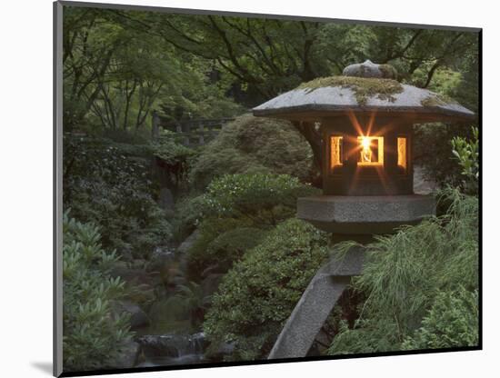 Illuminated Lantern in Portland Japanese Garden, Oregon, USA-William Sutton-Mounted Photographic Print