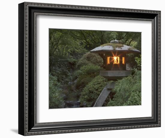 Illuminated Lantern in Portland Japanese Garden, Oregon, USA-William Sutton-Framed Photographic Print