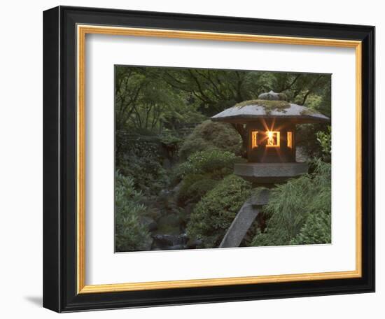 Illuminated Lantern in Portland Japanese Garden, Oregon, USA-William Sutton-Framed Photographic Print