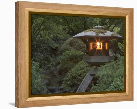 Illuminated Lantern in Portland Japanese Garden, Oregon, USA-William Sutton-Framed Premier Image Canvas