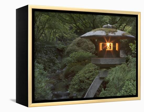 Illuminated Lantern in Portland Japanese Garden, Oregon, USA-William Sutton-Framed Premier Image Canvas