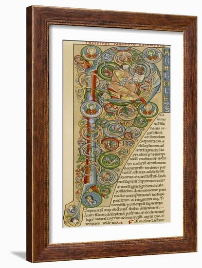 Illuminated Letter "P" Showing King Solomon Writing His "Proverbs", from a German Bible-null-Framed Photographic Print