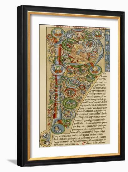 Illuminated Letter "P" Showing King Solomon Writing His "Proverbs", from a German Bible-null-Framed Photographic Print