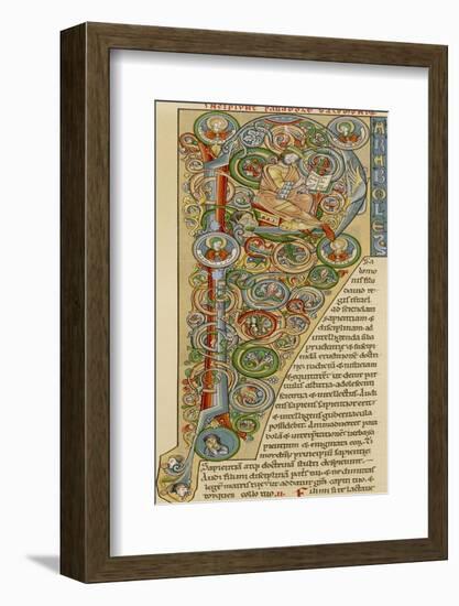 Illuminated Letter "P" Showing King Solomon Writing His "Proverbs", from a German Bible-null-Framed Photographic Print
