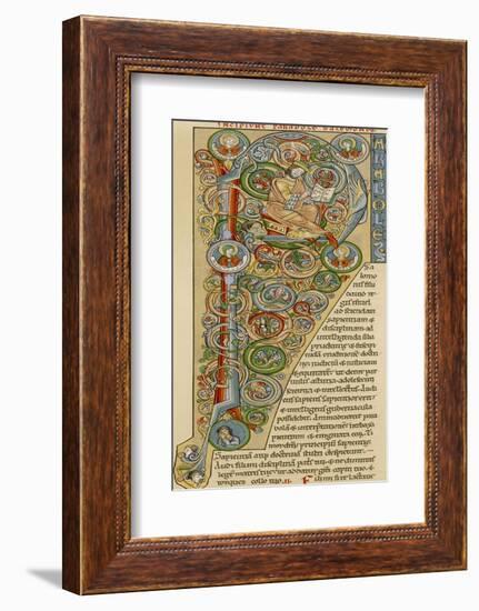 Illuminated Letter "P" Showing King Solomon Writing His "Proverbs", from a German Bible-null-Framed Photographic Print