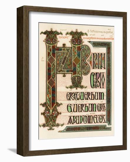 Illuminated Manuscript Page of the Lindisfarne Gospels, England, Circa 700 AD-null-Framed Giclee Print