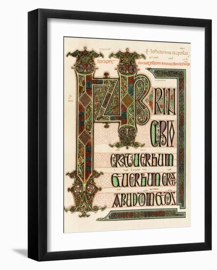 Illuminated Manuscript Page of the Lindisfarne Gospels, England, Circa 700 AD-null-Framed Giclee Print
