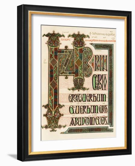 Illuminated Manuscript Page of the Lindisfarne Gospels, England, Circa 700 AD-null-Framed Giclee Print