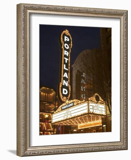 Illuminated Marquee of the Arlene Schnitzer Auditorium, Portland, Oregon, USA-William Sutton-Framed Photographic Print