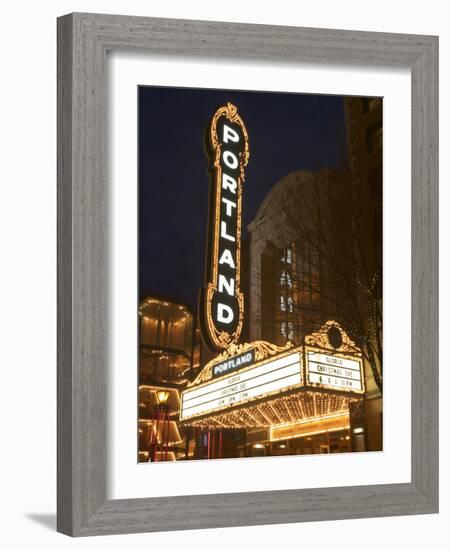 Illuminated Marquee of the Arlene Schnitzer Auditorium, Portland, Oregon, USA-William Sutton-Framed Photographic Print