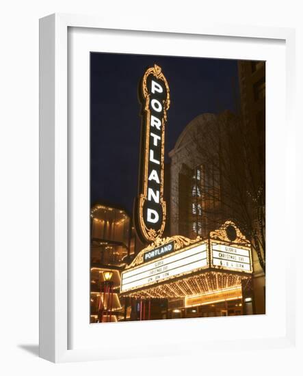 Illuminated Marquee of the Arlene Schnitzer Auditorium, Portland, Oregon, USA-William Sutton-Framed Photographic Print