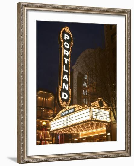 Illuminated Marquee of the Arlene Schnitzer Auditorium, Portland, Oregon, USA-William Sutton-Framed Photographic Print