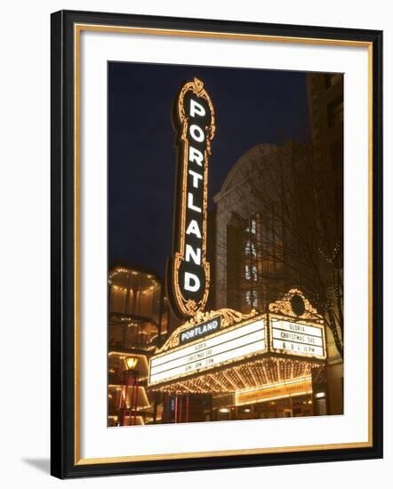 Illuminated Marquee of the Arlene Schnitzer Auditorium, Portland, Oregon, USA-William Sutton-Framed Photographic Print