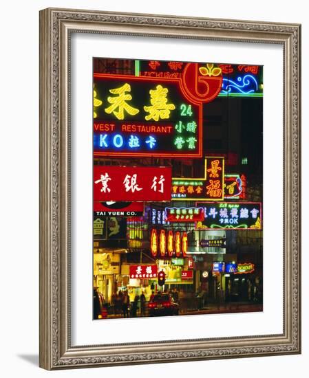 Illuminated Neon Street Signs, Nathan Road in Tsimshatsui, Hong Kong-Gavin Hellier-Framed Photographic Print