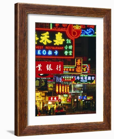 Illuminated Neon Street Signs, Nathan Road in Tsimshatsui, Hong Kong-Gavin Hellier-Framed Photographic Print