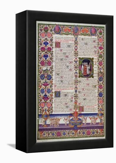 Illuminated Page from the Book of Psalms, from the Borso D'Este Bible. Vol 1 (Vellum)-Italian-Framed Premier Image Canvas