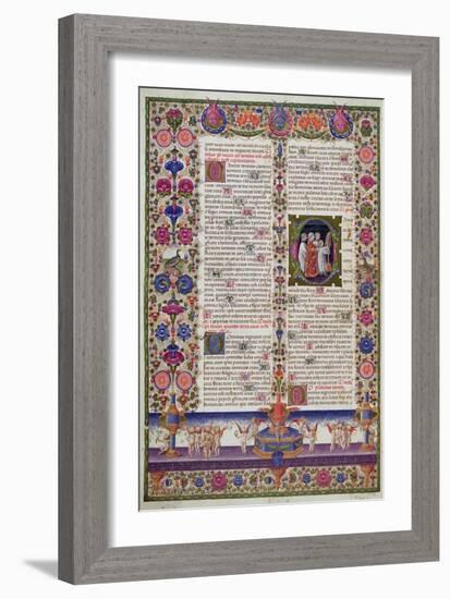 Illuminated Page from the Book of Psalms, from the Borso D'Este Bible. Vol 1 (Vellum)-Italian-Framed Giclee Print