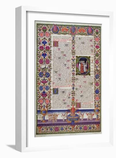 Illuminated Page from the Book of Psalms, from the Borso D'Este Bible. Vol 1 (Vellum)-Italian-Framed Giclee Print