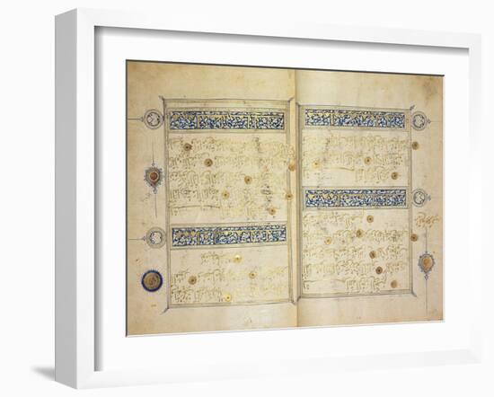 Illuminated pages of a Koran manuscript, Il-Khanid Mameluke School-null-Framed Giclee Print