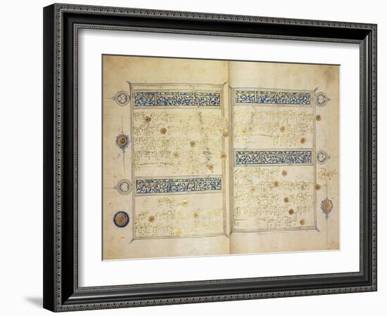 Illuminated pages of a Koran manuscript, Il-Khanid Mameluke School-null-Framed Giclee Print