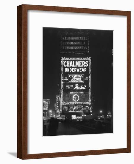 Illuminated Sign for Chalmers Underwear, New York City, January 6, 1917-William Davis Hassler-Framed Photographic Print