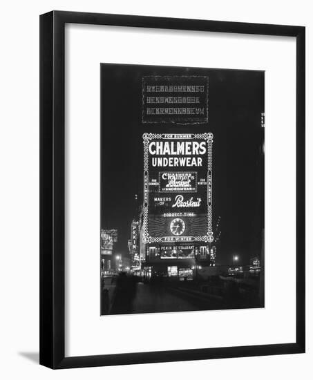 Illuminated Sign for Chalmers Underwear, New York City, January 6, 1917-William Davis Hassler-Framed Photographic Print