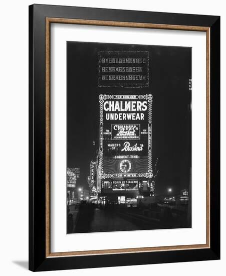 Illuminated Sign for Chalmers Underwear, New York City, January 6, 1917-William Davis Hassler-Framed Photographic Print