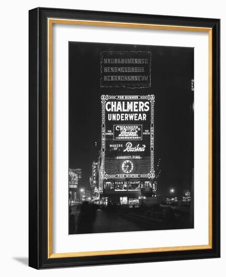 Illuminated Sign for Chalmers Underwear, New York City, January 6, 1917-William Davis Hassler-Framed Photographic Print