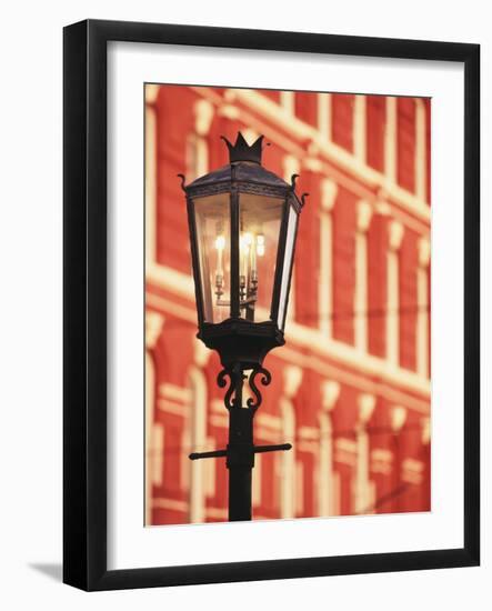 Illuminated Street Light, Galveston, Texas, USA-Walter Bibikow-Framed Photographic Print