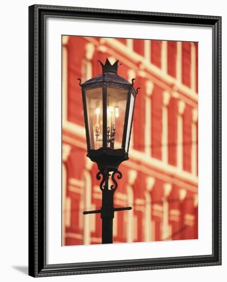 Illuminated Street Light, Galveston, Texas, USA-Walter Bibikow-Framed Photographic Print