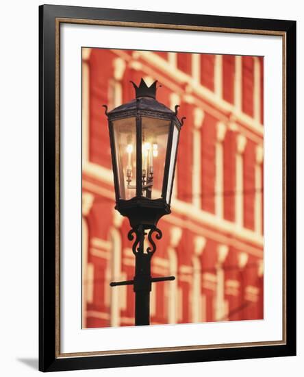 Illuminated Street Light, Galveston, Texas, USA-Walter Bibikow-Framed Photographic Print