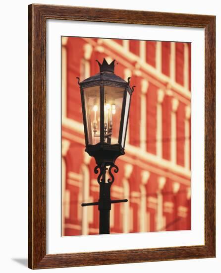 Illuminated Street Light, Galveston, Texas, USA-Walter Bibikow-Framed Photographic Print