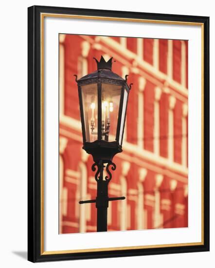 Illuminated Street Light, Galveston, Texas, USA-Walter Bibikow-Framed Photographic Print