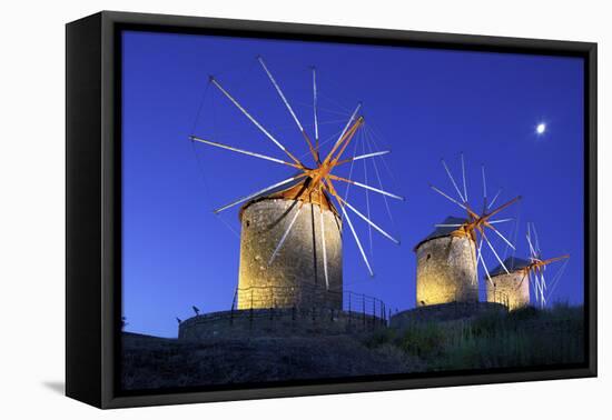 Illuminated Windmills of Chora, Patmos, Dodecanese, Greek Islands, Greece, Europe-Neil Farrin-Framed Premier Image Canvas