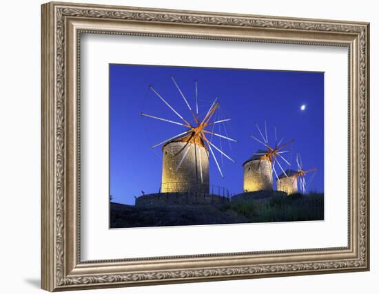 Illuminated Windmills of Chora, Patmos, Dodecanese, Greek Islands, Greece, Europe-Neil Farrin-Framed Photographic Print