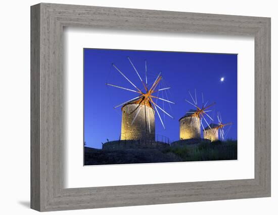 Illuminated Windmills of Chora, Patmos, Dodecanese, Greek Islands, Greece, Europe-Neil Farrin-Framed Photographic Print