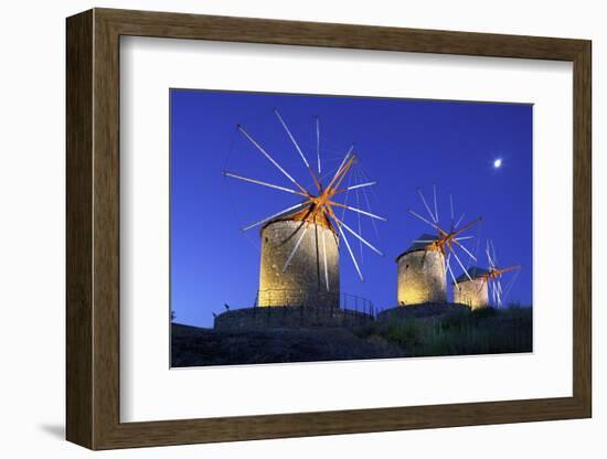 Illuminated Windmills of Chora, Patmos, Dodecanese, Greek Islands, Greece, Europe-Neil Farrin-Framed Photographic Print