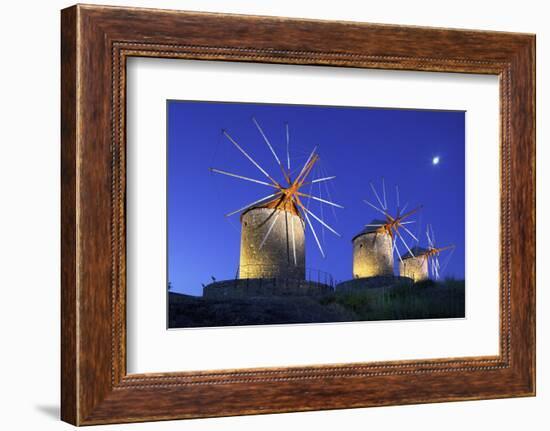 Illuminated Windmills of Chora, Patmos, Dodecanese, Greek Islands, Greece, Europe-Neil Farrin-Framed Photographic Print