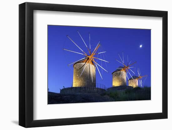 Illuminated Windmills of Chora, Patmos, Dodecanese, Greek Islands, Greece, Europe-Neil Farrin-Framed Photographic Print