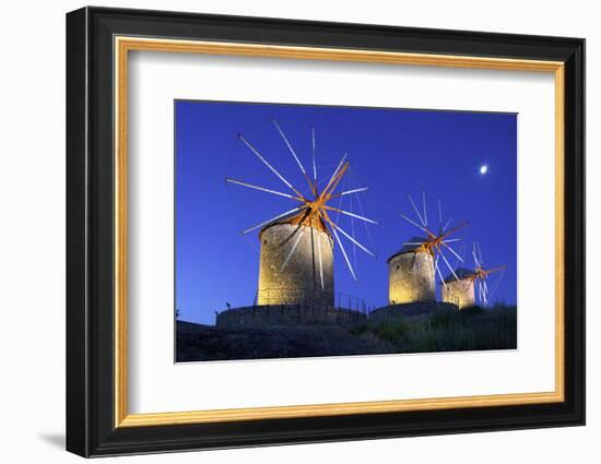 Illuminated Windmills of Chora, Patmos, Dodecanese, Greek Islands, Greece, Europe-Neil Farrin-Framed Photographic Print