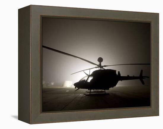 Illumination from the Bright Light Silhouettes of OH-58D Kiowa Helicopter During Thick Fog-Stocktrek Images-Framed Premier Image Canvas