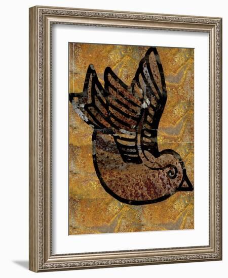 Illustrated Bird on Raw Texture-Whoartnow-Framed Giclee Print