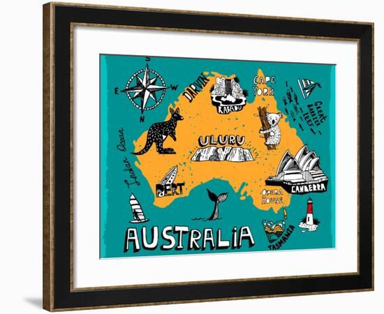 Illustrated Map of Australia-Daria_I-Framed Art Print